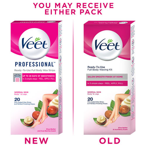 Veet Full Body Waxing Kit Gelwax Technology Normal Skin - 20 Strips
(20 wax strips)