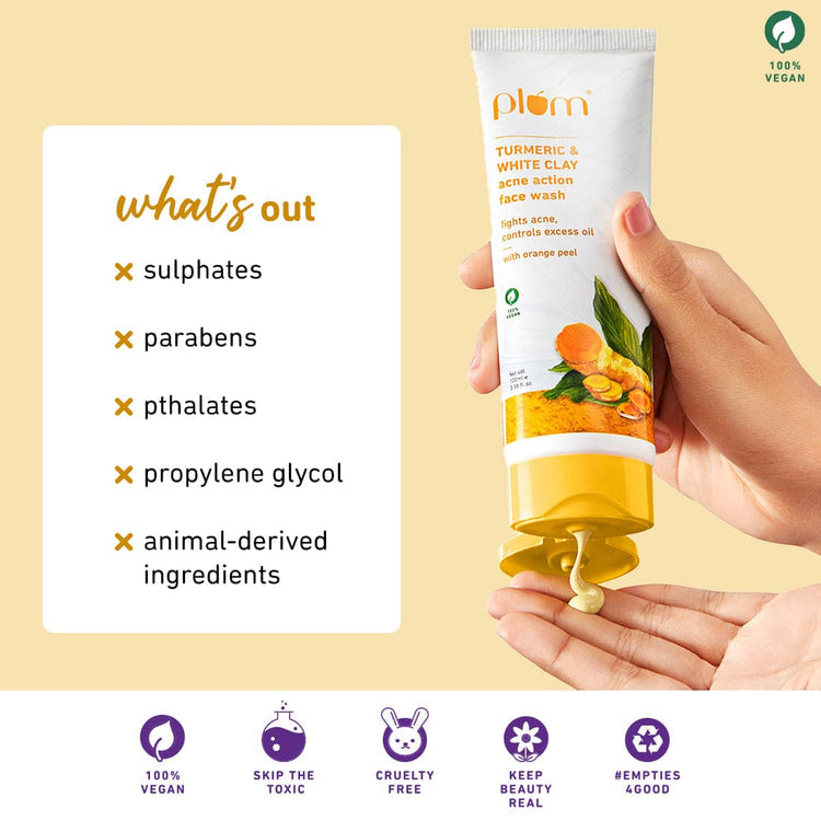 Plum Turmeric & White Clay Acne Action Face Wash | Non-Drying, Sulphate-Free Face Wash | For All Skin Types | 100% Vegan
| 100ml
