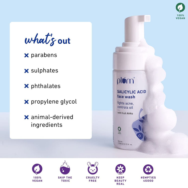 Plum 1% Encapsulated Salicylic Acid Foaming Face Wash | For All Skin Types | Sulphate-Free | 100%Vegan
| 110ml