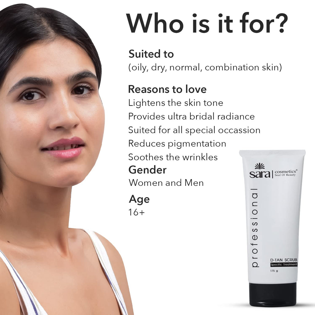 Sara Oxy D-Tan Scrub | Tan-Free Skin & Acne-Prone Skin | Super Soft Face Scrub For All Skin Types | For Women & Men