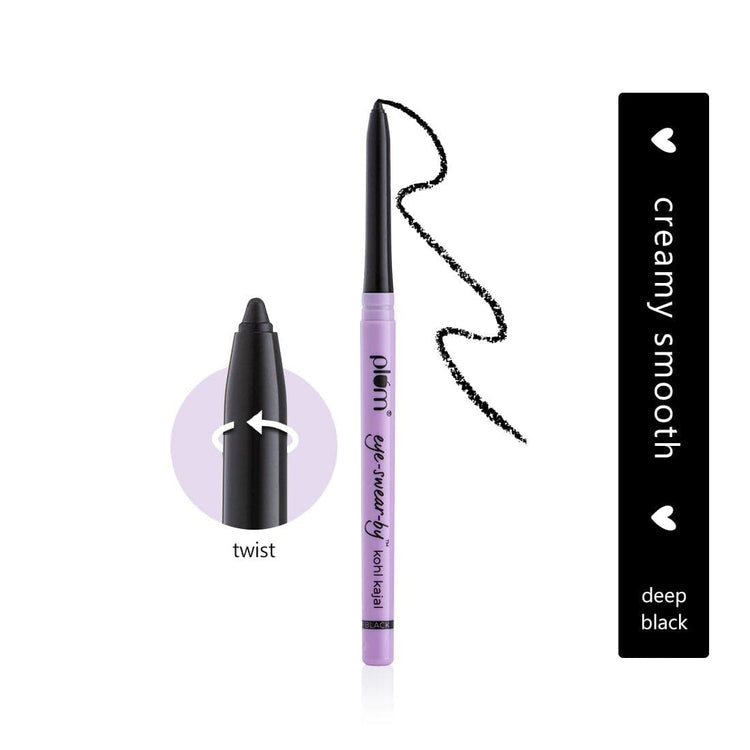 Plum Eye-Swear-By Kohl Kajal Combo | Set of 2 | Deep Black | Creamy Smooth | Smudge-Proof | 100% Vegan & Cruelty Free