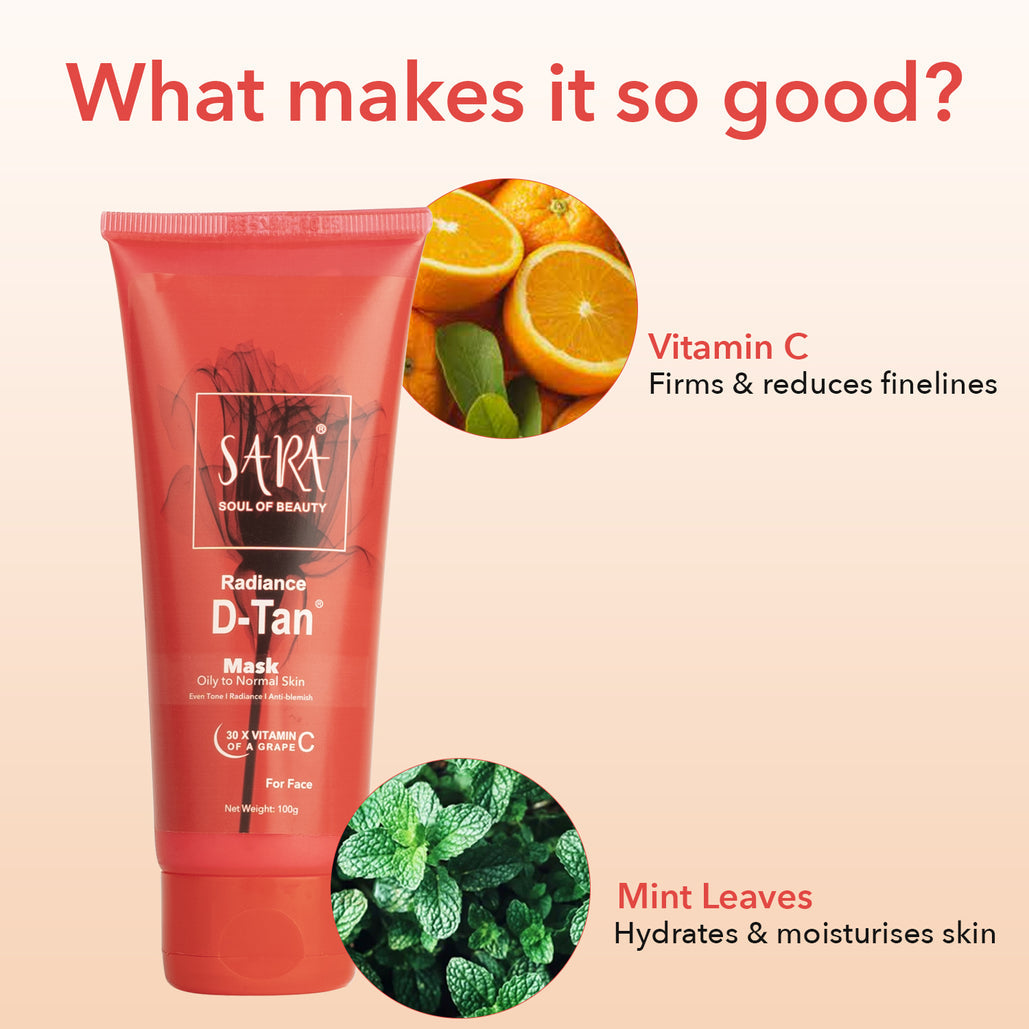 Sara Radiance D-Tan Mask For Skin Enhancer & Glow Booster | All Skin Types | Perfect For Men & Women | 100G