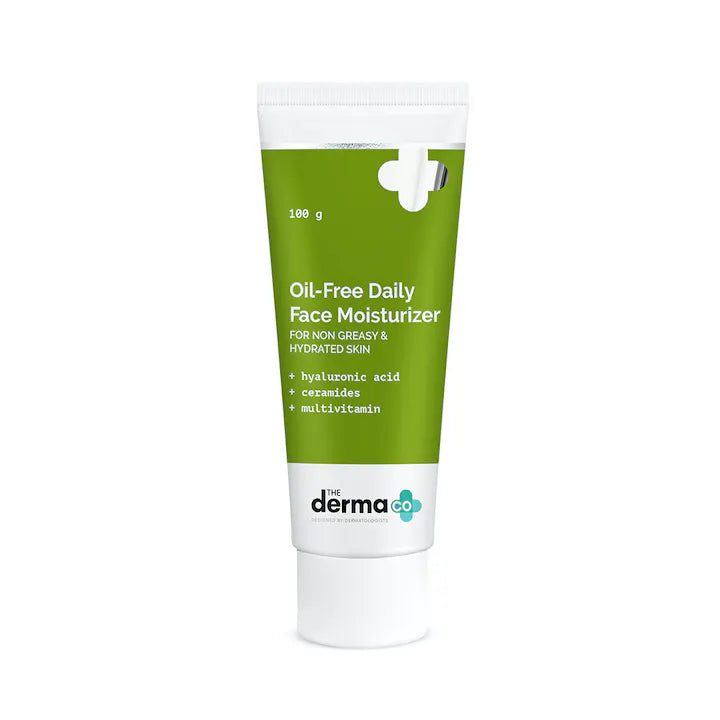 The Derma Co Oil-Free Daily Face Moisturizer With Hyaluronic Acid, Ceramides & Multivitamins for Non-Greasy & Hydrated Skin - 100g