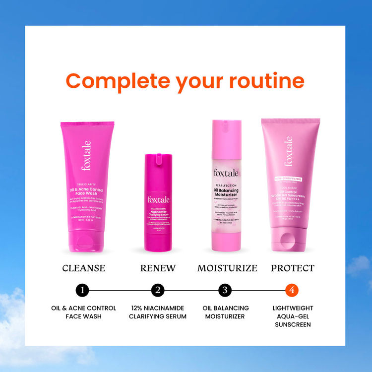 Foxtale SPF 50 Aqua-Gel Lightweight Sunscreen for Oily Skin, In-Vivo Tested PA++++, Matte Finish.
(80g)