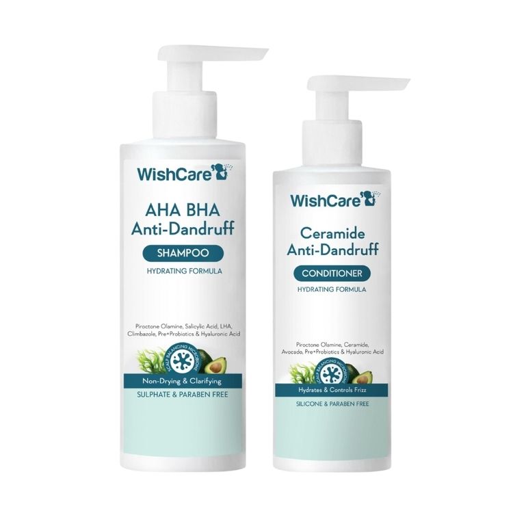 Wishcare Hydrating AHA BHA Anti Dandruff Shampoo & Conditioner Combo - Reduces Flakes & Itchiness