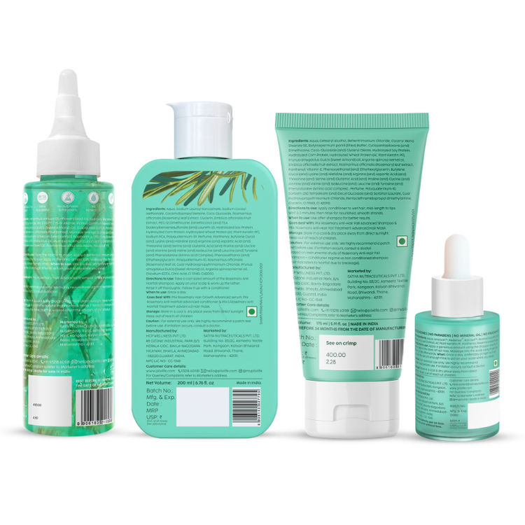 Plix Rosemary Anti Hairfall Kit - Hair Oil, Shampoo, Conditioner & Serum
(500ml)