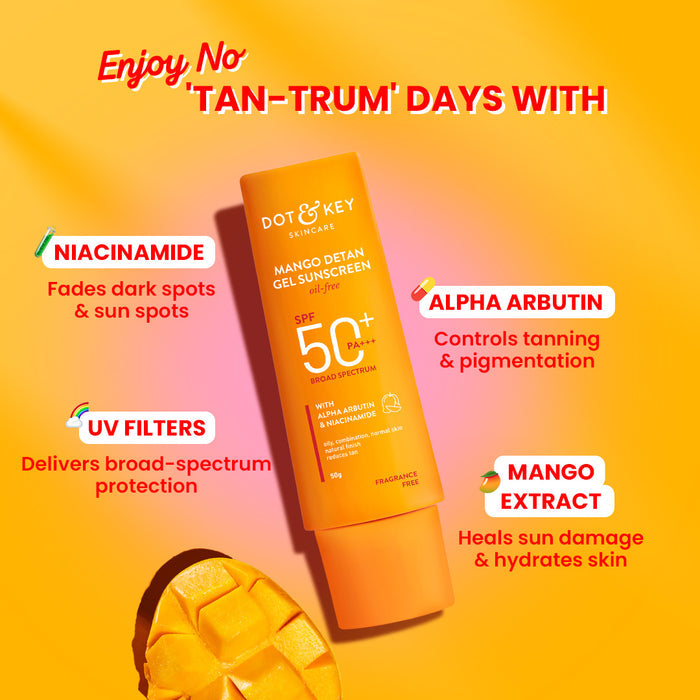 Dot & Key Mango + Detan Gel Sunscreen (Oil Free), SPF 50+ PA+++ (80g)