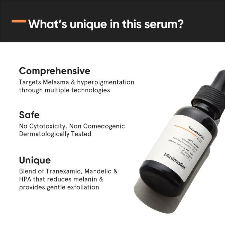 Minimalist 3% Tranexamic Acid Face Serum For Melasma- Acne Scars- Hyperpigmentation Or Erythema (PIH/PIE)
(30ml)