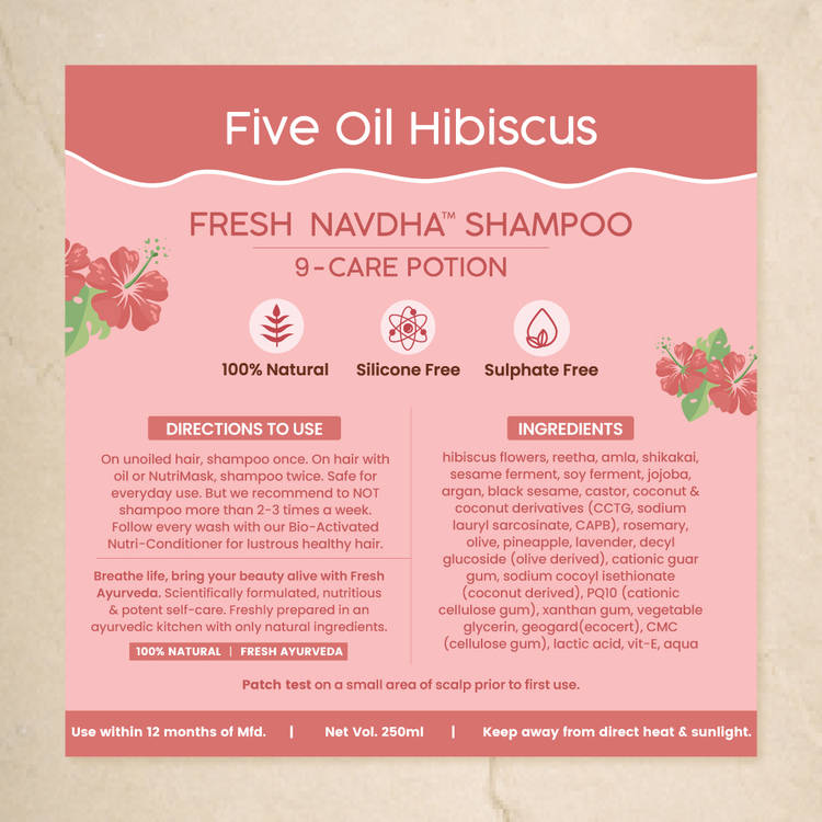 Nat Habit Five Oil Hibiscus Shampoo For Long Thick Hair, Sulphate Free Shampoo For Hair Fall Control (225ml)