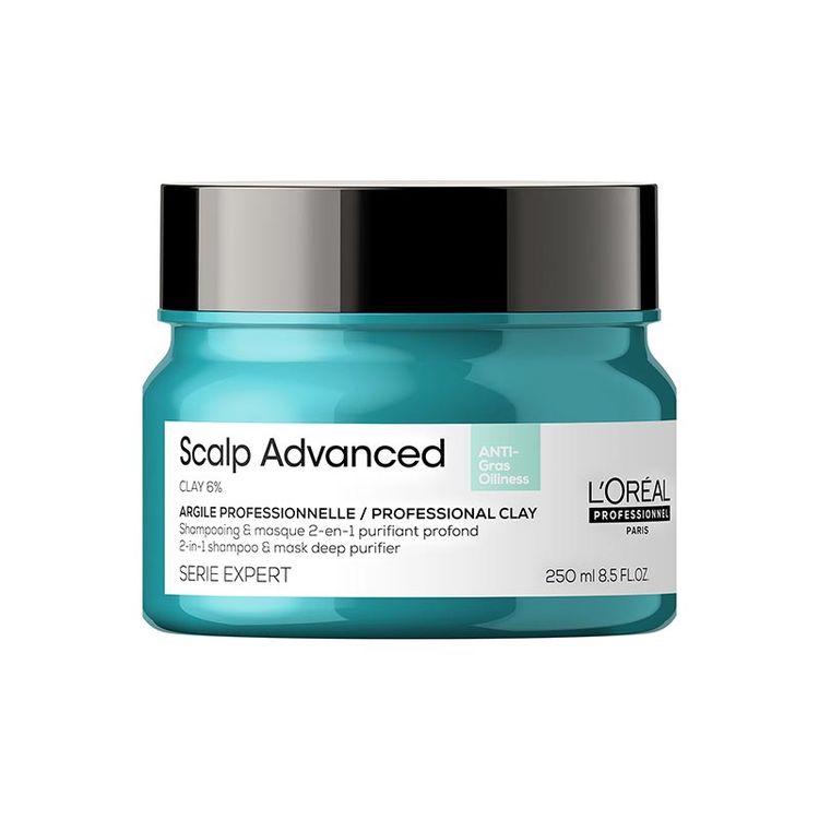 LOreal Professionnel Scalp Advanced Anti-Oiliness 2-In-1 Shampoo & Mask Deep Purifier Clay For Very Oily Scalp (250ml)