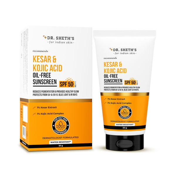 Dr. Sheth's Kesar & Kojic Acid Oil Free Sunscreen - 50g In-Vivo Tested SPF 50+ PA ++++ 50g