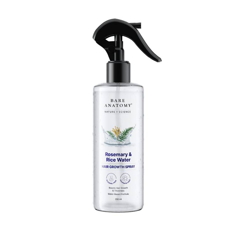 Bare Anatomy Rosemary Water Spray for Hair Growth with Rice water, 100% Natural Extract (200ml)