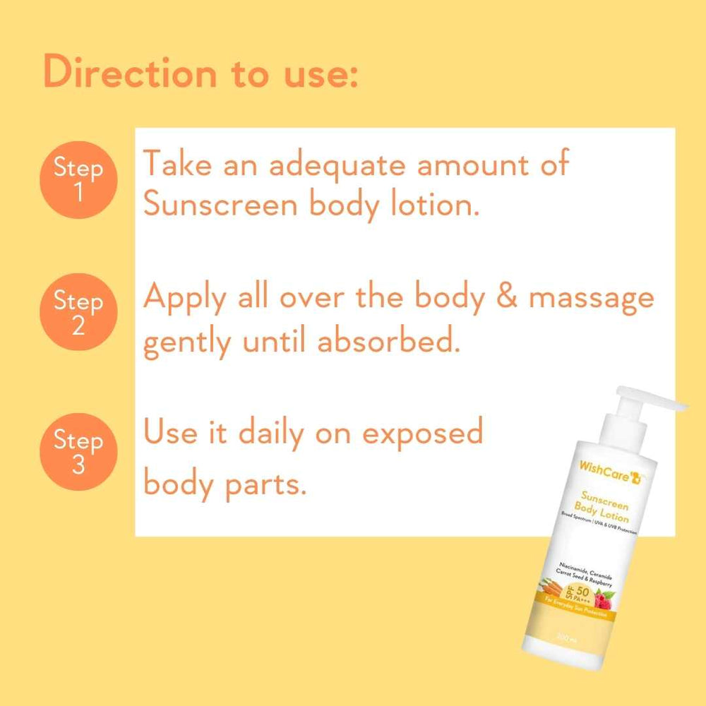 Wishcare SPF 50 Sunscreen Body Lotion PA+++
Prevents Body Tan with High UVA UVB Protection | 200ml
