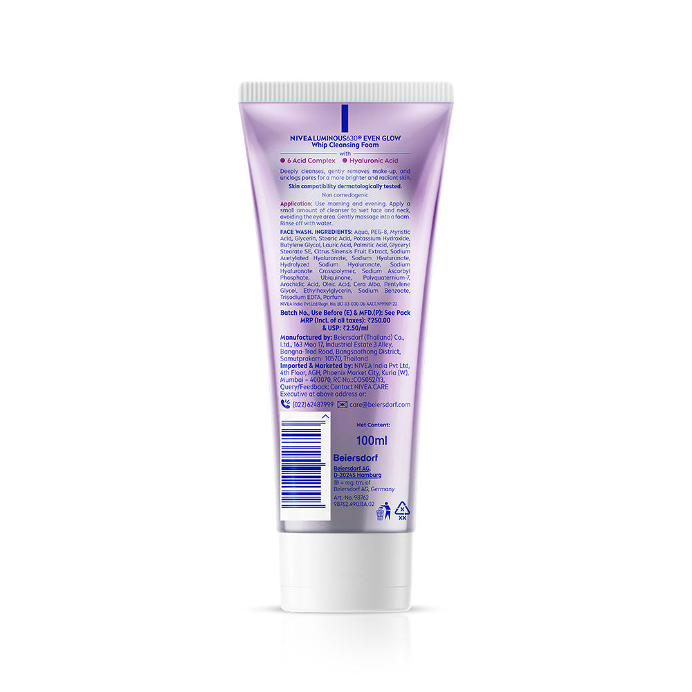 NIVEA Luminous Even Glow Whip Foam Daily Gentle Face Wash With Hyaluronic
(100ml)
