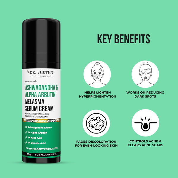 Dr. Sheth's Ashwagandha & Alpha Arbutin Melasma Serum Cream - 30g