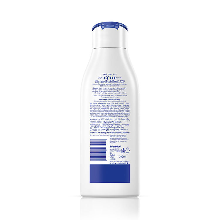 NIVEA Cell Repair 50X Vit C Sunscreen Natural Glow Body Lotion Reduces Tan, Brightens -Uva & Uvb
(200ml)