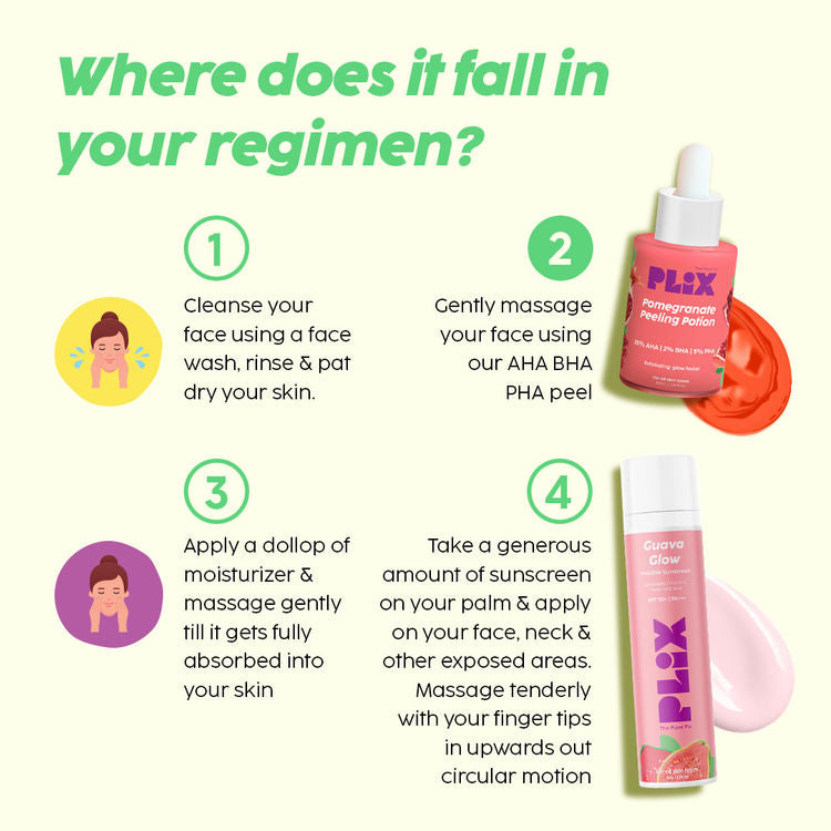 Plix Pomegranate Peeling Solution For Glowing & Even Toned Skin with 25% AHA + 2% BHA + 5% PHA
(30ml)