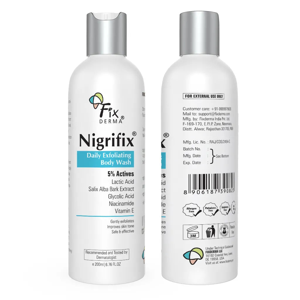 Fixderma Nigrifix Daily Exfoliating Body Wash | 5% Actives for smoother, brighter skin
