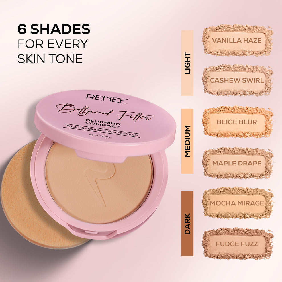 RENEE Bollywood Filter Pore Minimising Blurring Compact With Matte Finish & Full Coverage (4 Maple Drape)