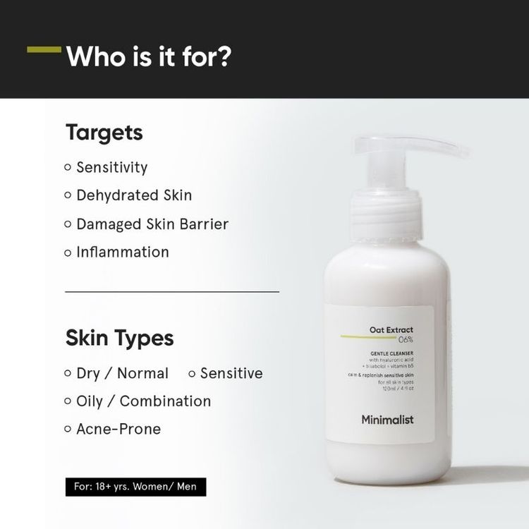 Minimalist 6% Oat Extract Gentle Cleanser With Hyaluronic Acid For Sensitive Skin
(120ml)