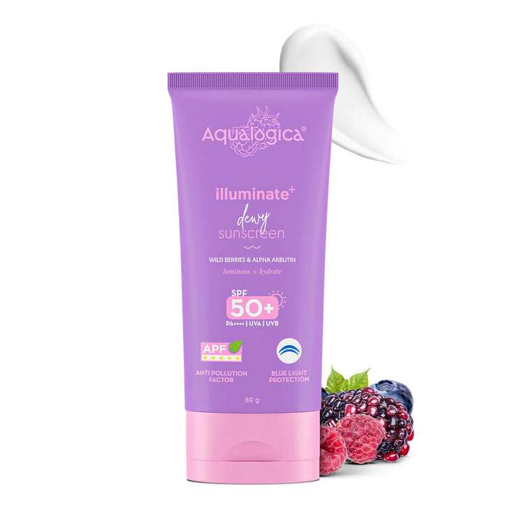 Aqualogica Illuminate+ Dewy Sunscreen In-Vivo Tested SPF 50+ PA++++ with Wild Berries & Alpha Arbutin - 80 g