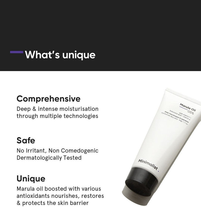 Minimalist 5% Marula Oil Moisturizer With Hyaluronic Acid & Vitamin F & E For Dry Skin
(50 g)