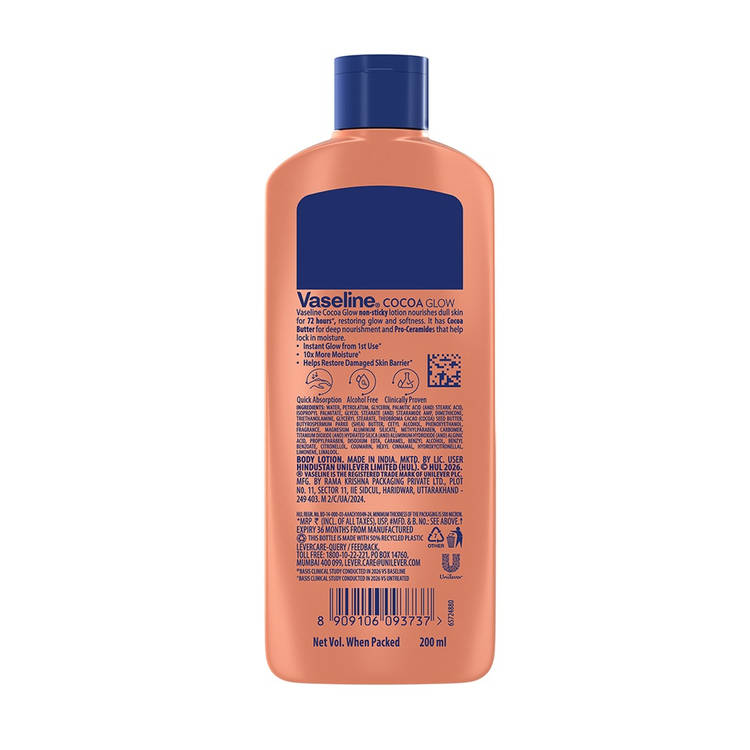 Vaseline Cocoa Glow Serum In Lotion 100% Pure Cocoa & Shea Butter for Glowing & Soft Skin (200ml)