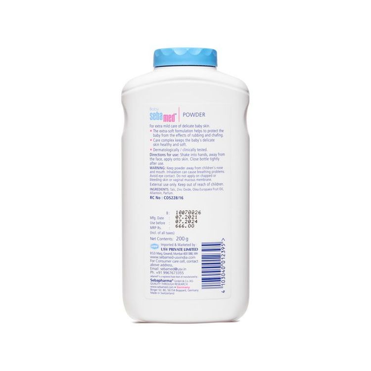 Sebamed Baby Powder, Olive Oil, Allantoin, Keeps Newborn’S Skin Fresh, Absorbs Sweat 200g