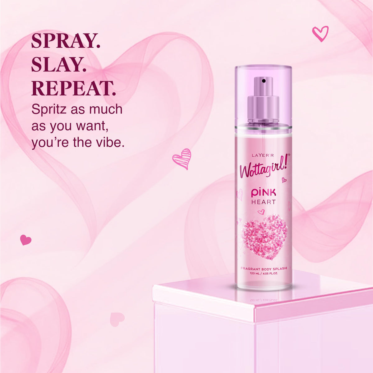 Layer'r Wottagirl PINK Heart Body Mist for Women, 120ml