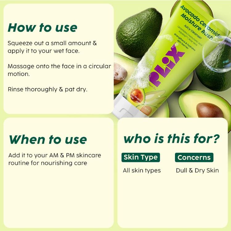 Plix Avocado Ceramide Moisture Rush Juicy Cleanser
(100ml)