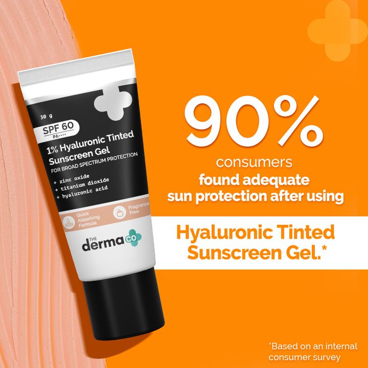 The Derma Co 1% Hyaluronic Tinted Sunscreen Gel with SPF 60 & PA++++ for Broad Spectrum Protection - 30g