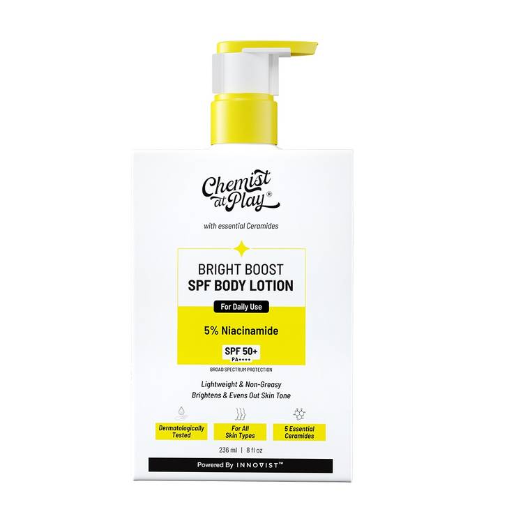 Chemist at Play Bright Boost SPF Body Lotion, SPF 50+ PA++++, 24 hours moisturization
(236ml)