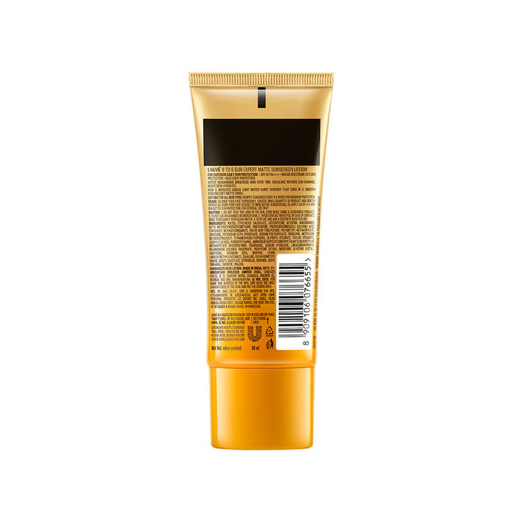 Lakme 9 To 5 Sun Expert Super Matte Sun Screen SPF 50 PA+++ Lightweight Sunscreen Lotion
(50ml)