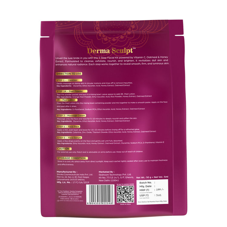 Sanfe Derma Sculpt 5 Step Bridal Facial Kit For Instant Glow Up
(55ml)
