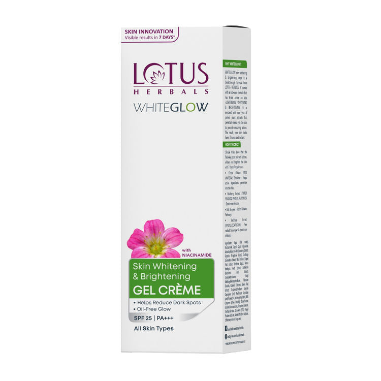 Lotus Herbals WhiteGlow Skin Whitening & Brightening Gel Cream SPF 25 PA+++|With Niacinamide (75g)