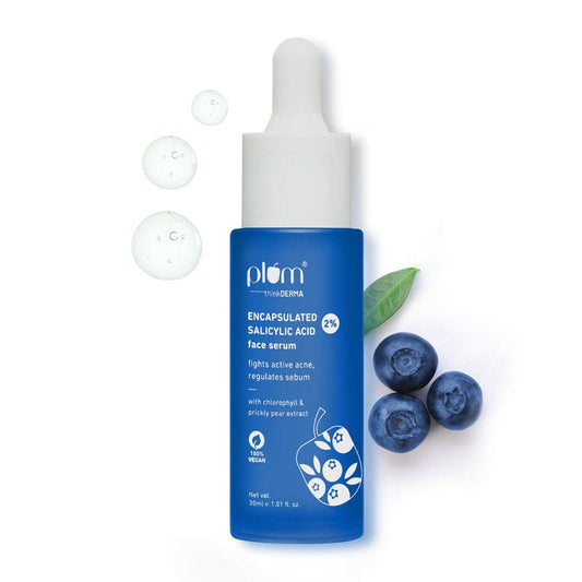 Plum thinkDERMA 2% Encapsulated Salicylic Acid Face Serum | Fights Active Acne | Regulates Sebum | Controls Oil | Calms & Soothes Inflammation | Lightweight & Quick-absorbing | 100% Vegan 30ml