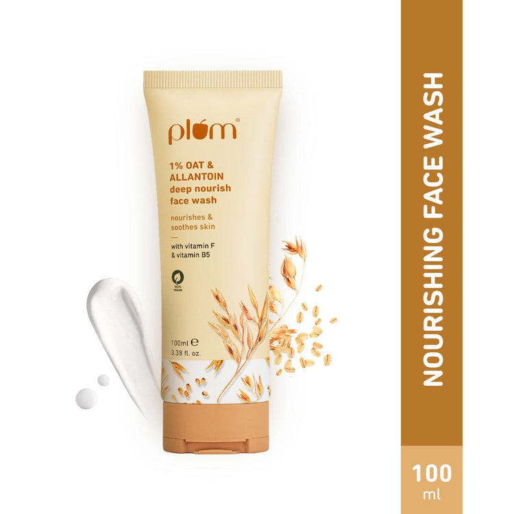 Plum 1% Oat & Allantoin Deep Nourish Face Wash | Nourishes, Soothes & Protects Skin | Restores Skin Barrier | Non-drying & Creamy Cleanser | With Vitamin F & B5 | 100% Vegan |100ml