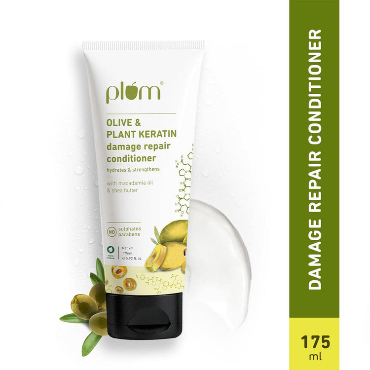 Plum Olive & Plant Keratin Damage Repair Conditioner | Hydrates & Conditions Hair | Contains Olive Oil, Plant Keratin, Macadamia Oil & Shea Butter| For Dry, Damaged, Chemically Treated Hair |Silicone-Free | Paraben-Free| 100% Vegan