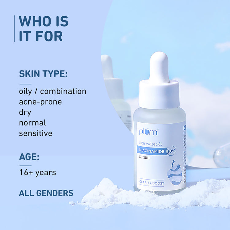 Plum 10% Niacinamide Face Serum with Rice Water | For Clear, Blemish-Free, Bright Skin | Suits All Skin Types | Fragrance Free | 30ml