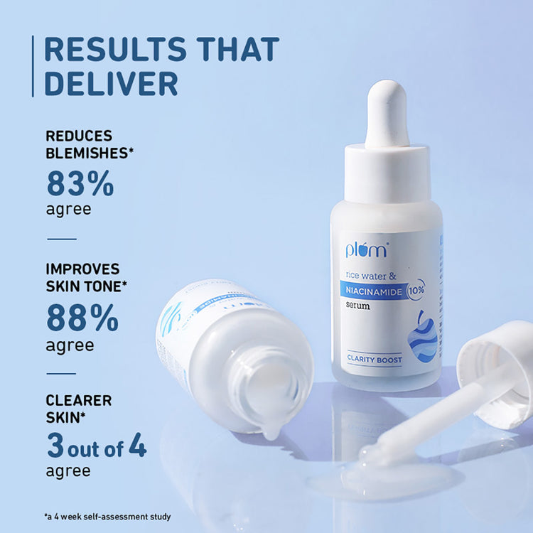 Plum 10% Niacinamide Face Serum with Rice Water | For Clear, Blemish-Free, Bright Skin | Suits All Skin Types | Fragrance Free | 30ml