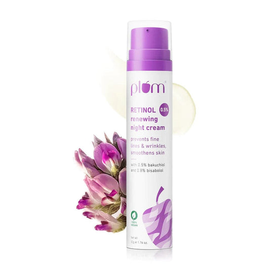 Plum 0.5% Retinol Anti-Ageing Night Cream | With 0.5% Bakuchiol & 0.8% Bisabolol | 100% Vegan & Fragrance-Free | 50 gm