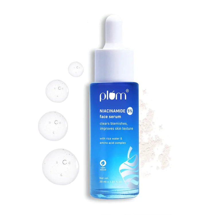 Plum 5% Niacinamide Face Serum | With Rice Water & Amino Acid Complex | For All Skin Types | 100% Vegan | 30ML