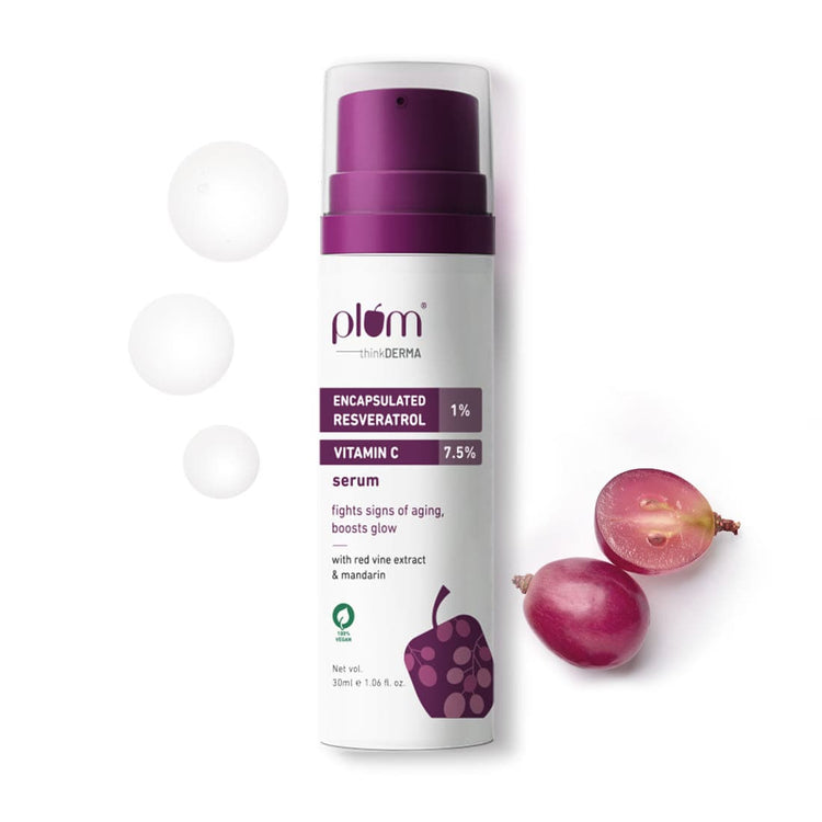 thinkDERMA 1% Encapsulated Resveratrol & 7.5% Vitamin C Face Serum | Fights Signs of Aging | Boosts Glow | Improves Collagen Production & Elasticity | Lightweight & Quick-absorbing | 100% Vegan | 30ml