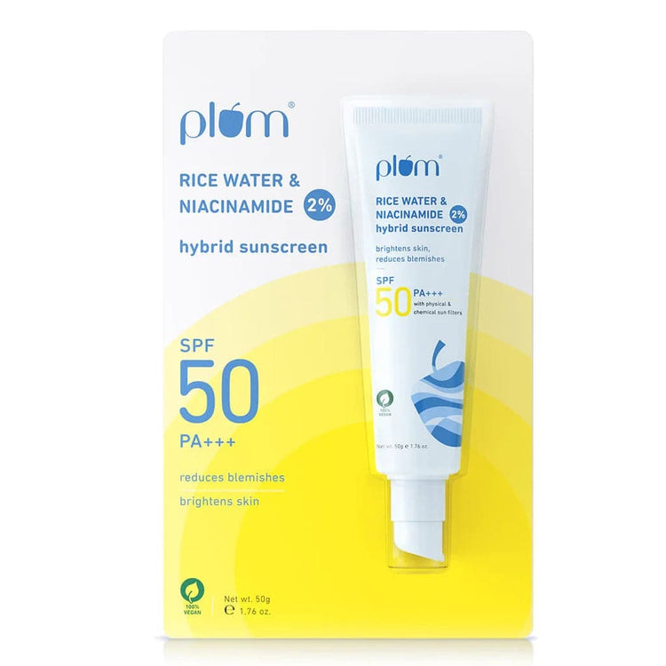 Plum 2% Niacinamide & Rice Water SPF 50 PA+++ Hybrid Sunscreen | 50g