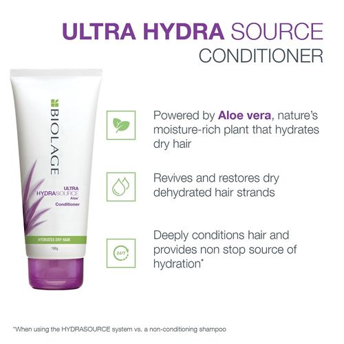 Matrix Biolage Hydrasource Plus Professional Conditioner With Aloe, Moisturizes & Hydrates Dry Hair
(196g)