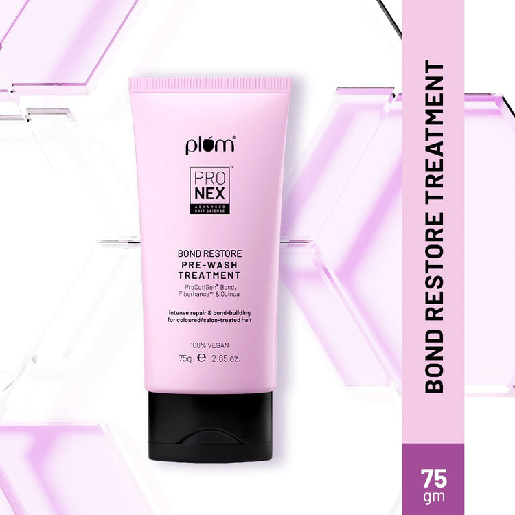 Plum ProNexᵀᴹ Bond Restore Pre-wash Treatment | With Patented Technology - Fiberhanceᵀᴹ, Procutigen® Bond & Quinoa Extract | Strengthens Damaged Hair Bonds, Deep Fiber Restoration - 75gm