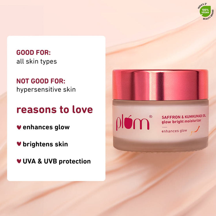 Plum Saffron & Kumkumadi Oil Glow Bright Moisturizer | With SPF 35 | UVA & UVB Protection | All Skin Types | 100% Vegan | 50G