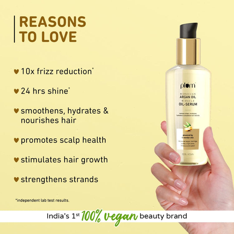 Plum Moroccan Argan Oil Miracle Oil-Serum | For Hair & Scalp | 6 Wonder Oils- Moroccan Argan, Moringa, Jojoba, Virgin Olive, Hibiscus & Castor | 100ml