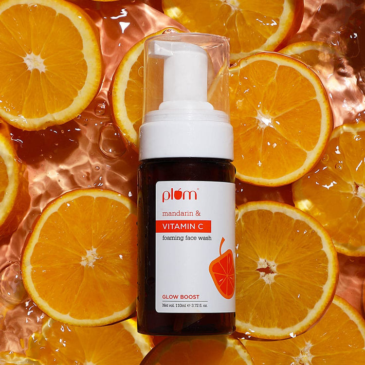 Plum Vitamin C Foaming Face Wash with Mandarin | For Glowing Skin | For Gentle Cleansing | For Hyperpigmentation & Dull Skin | Sulphate-Free | 100% Vegan | 110ml