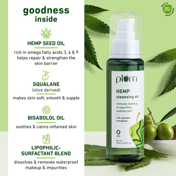 Plum Hemp Cleansing Oil with Squalane & Bisabolol | All Skin Types | Fragrance-Free | 100% Vegan | 75ml